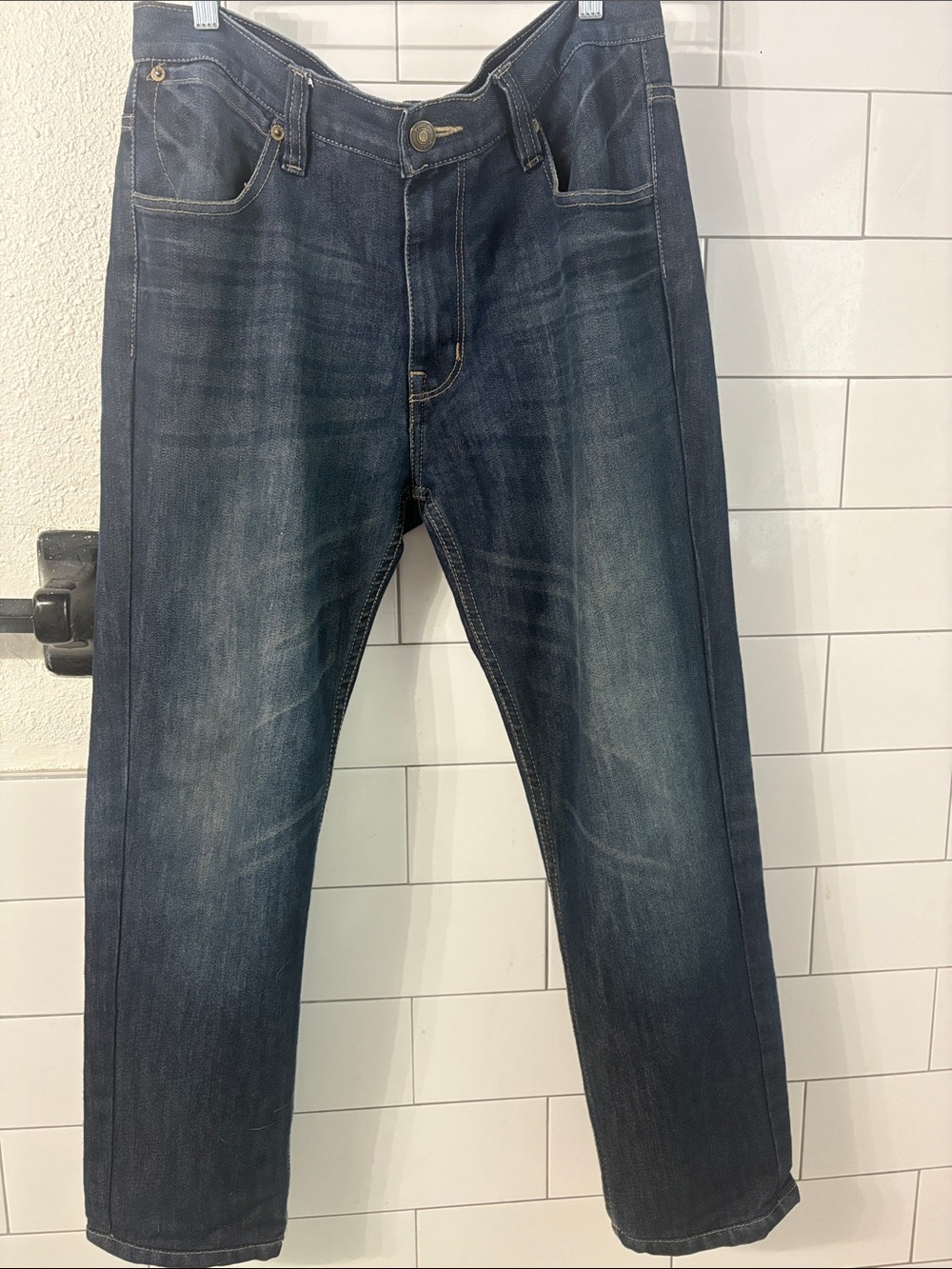 Paper Denim & Cloth Men's Faded Dark Blue Straight Jeans